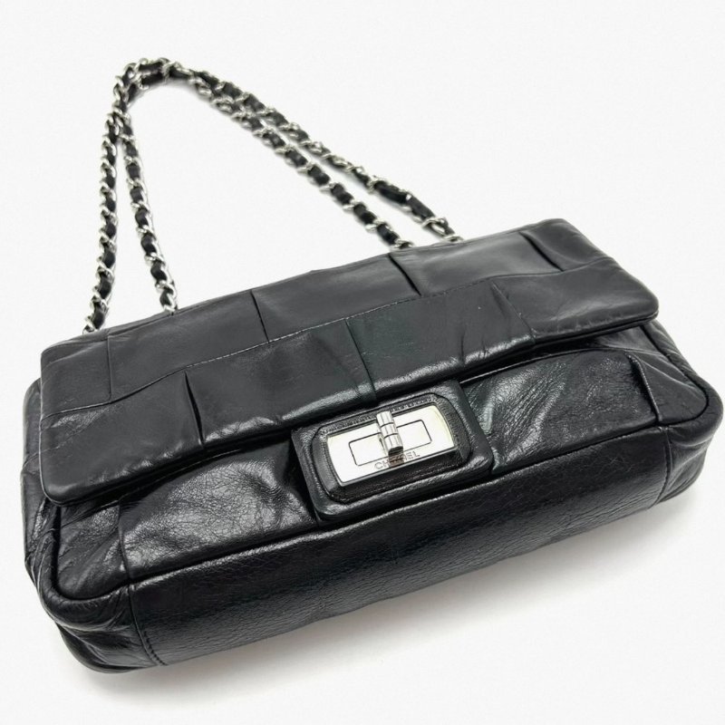 CHANEL 黑銀中古羊皮2.55肩背斜背包 25.5*14*5 98新配件塵袋-1