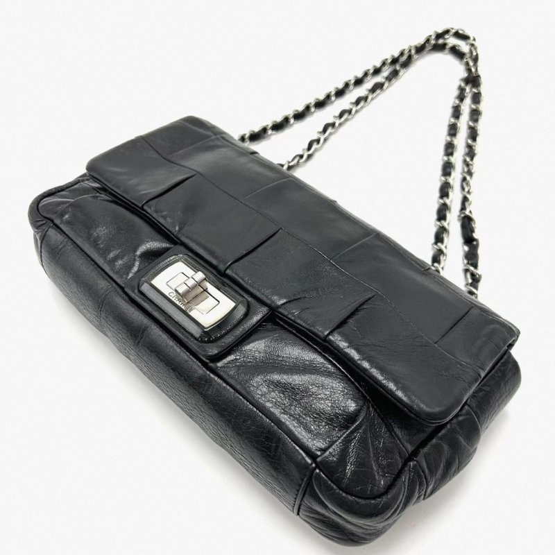 CHANEL 黑銀中古羊皮2.55肩背斜背包 25.5*14*5 98新配件塵袋-2