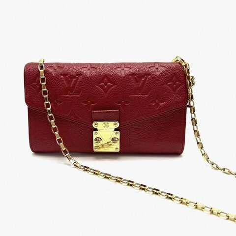 LV 紅色金扣牛皮壓紋肩背斜背包19*11.5*3 98新配件塵袋