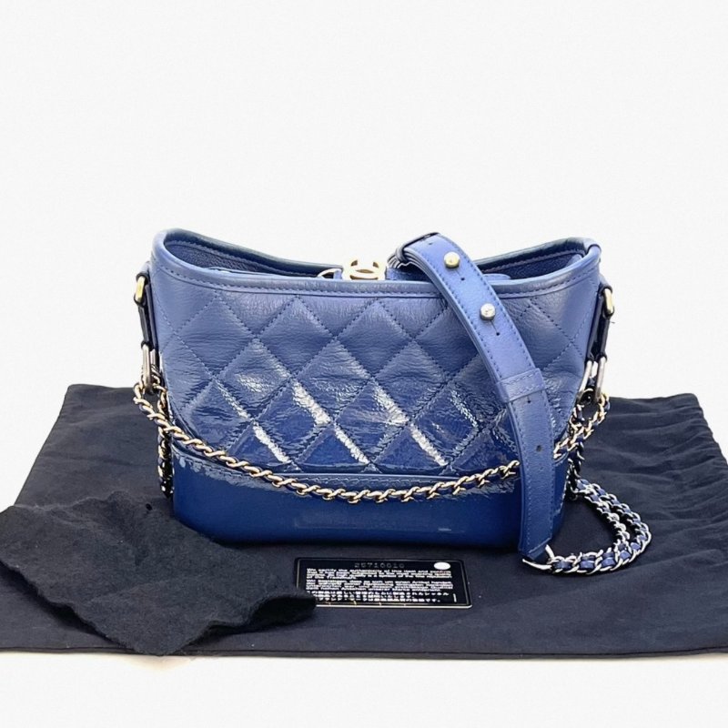 CHANEL 藍金流浪小號漸變油蠟牛肩背斜背包20*16*9 98新配件塵袋保卡-0