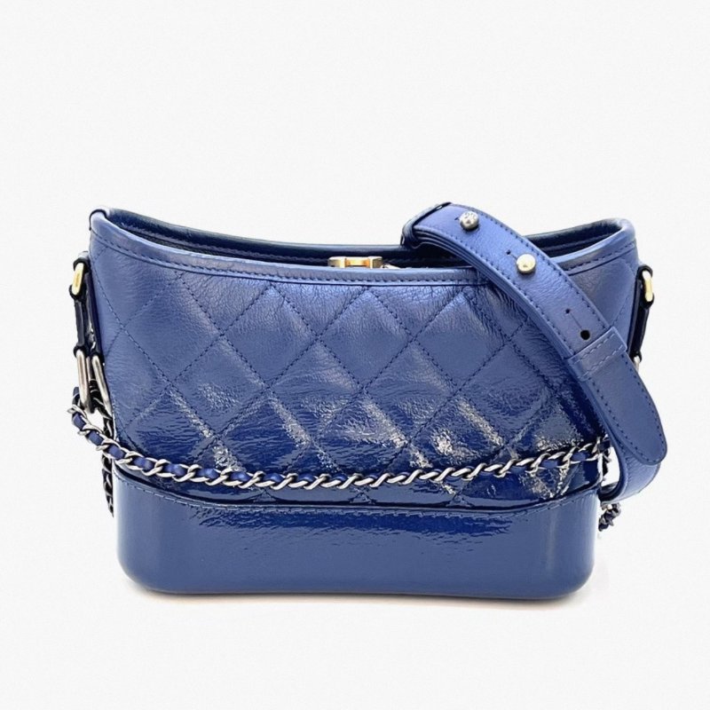 CHANEL 藍金流浪小號漸變油蠟牛肩背斜背包20*16*9 98新配件塵袋保卡-3