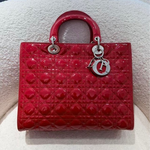 Dior紅色漆皮七格黛妃包～ 98新
