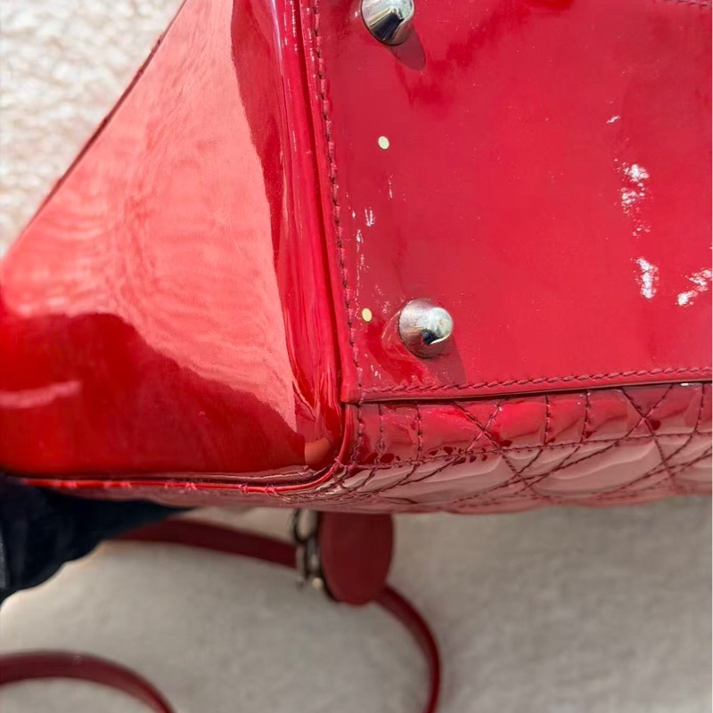 Dior紅色漆皮七格黛妃包～ 98新-3