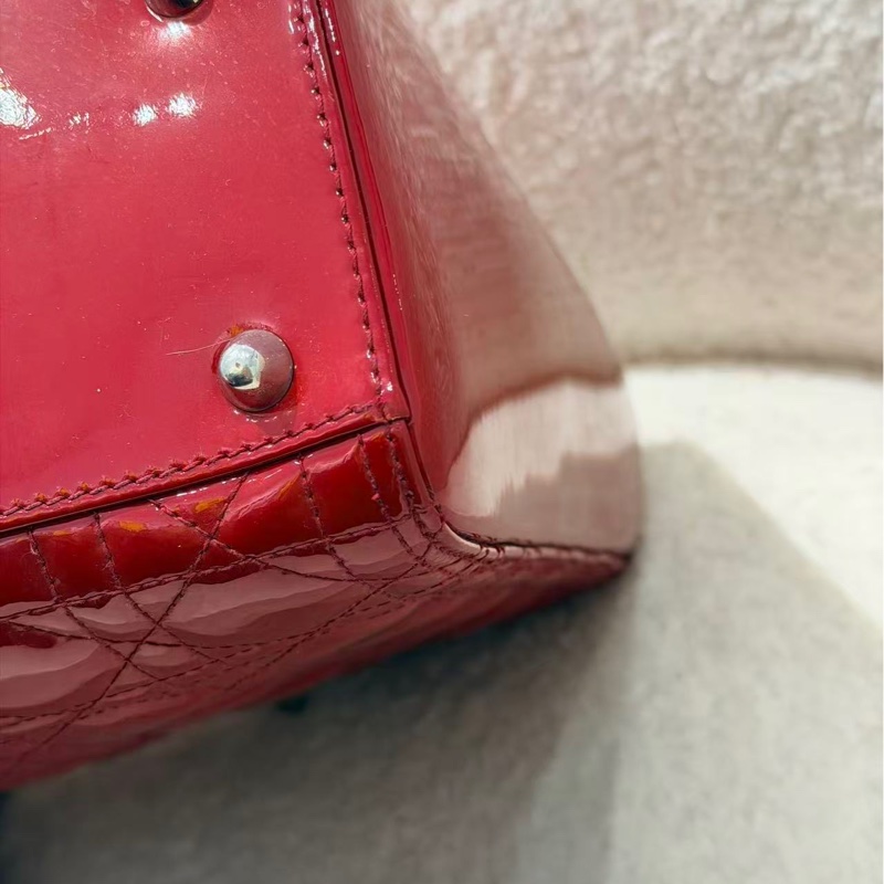 Dior紅色漆皮七格黛妃包～ 98新-4