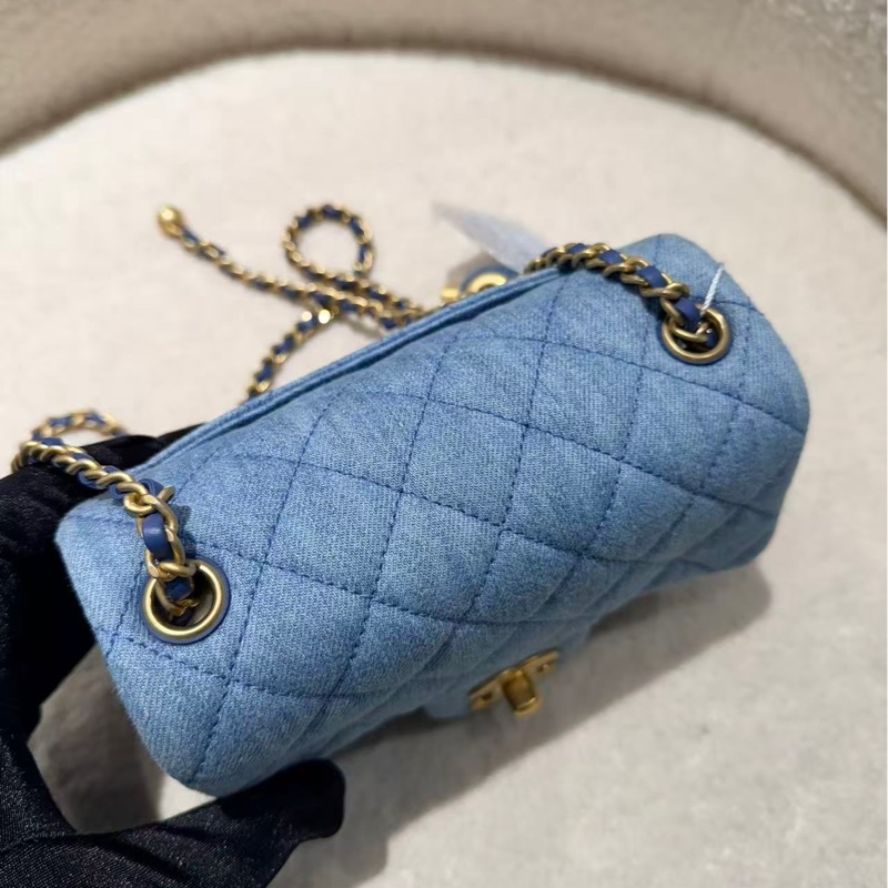 Chanel cf牛仔金球方胖子芯片款 logo有膜 全新閒置配件塵袋-1