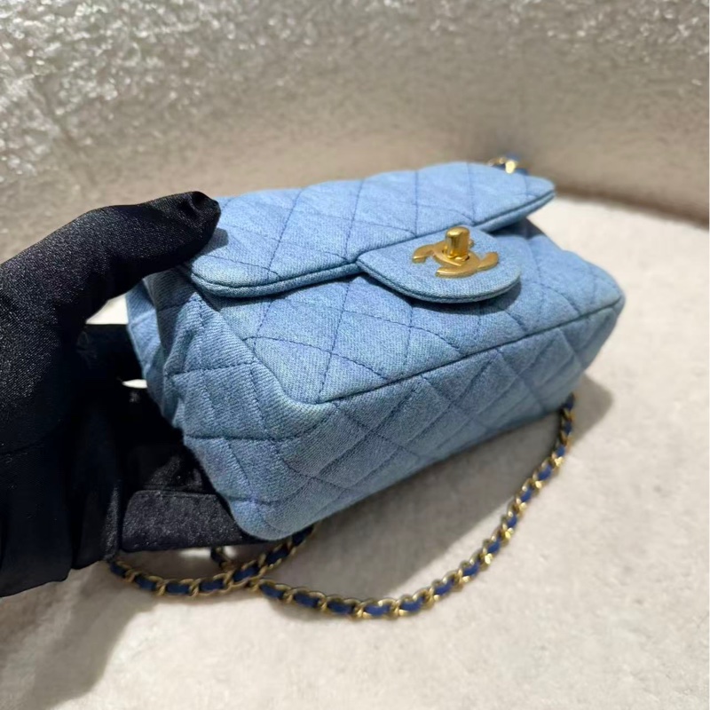Chanel cf牛仔金球方胖子芯片款 logo有膜 全新閒置配件塵袋-4