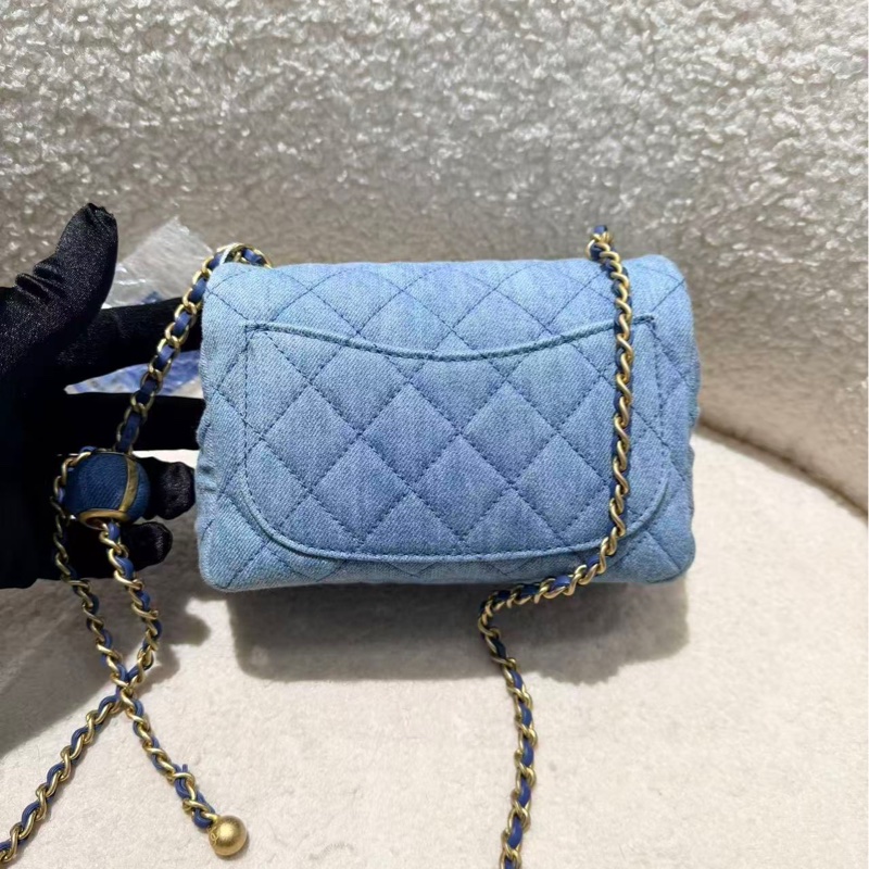 Chanel cf牛仔金球方胖子芯片款 logo有膜 全新閒置配件塵袋-5