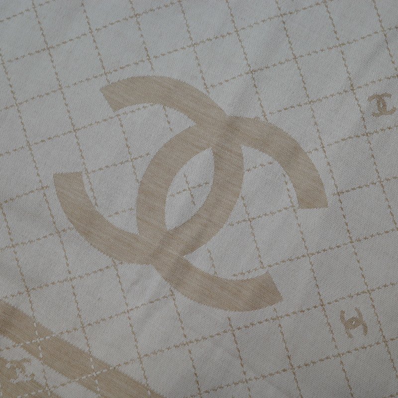 Chanel 香奈兒 31康朋字樣菱格紋 奶茶色駝色 羊毛 披肩 圍巾-4