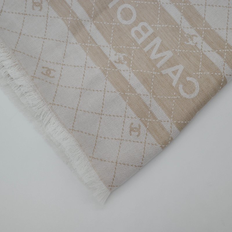 Chanel 香奈兒 31康朋字樣菱格紋 奶茶色駝色 羊毛 披肩 圍巾-7