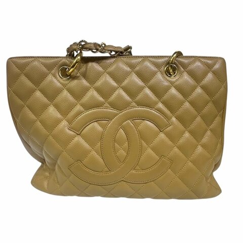 【美收精品】CHANEL 米黃色牛皮荔枝紋肩背包 4-505