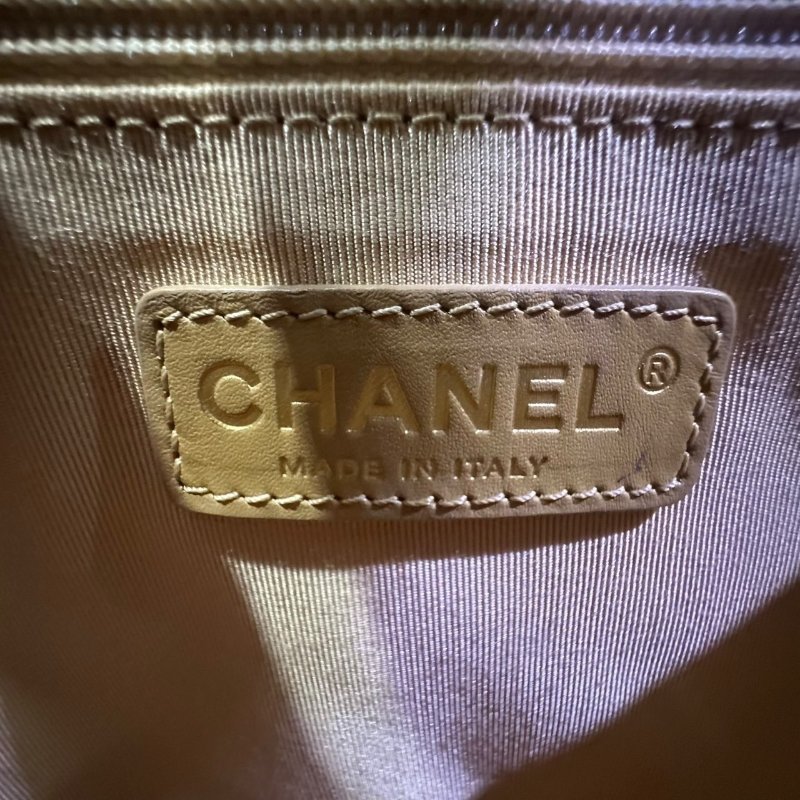 【美收精品】CHANEL 米黃色牛皮荔枝紋肩背包 4-505-14