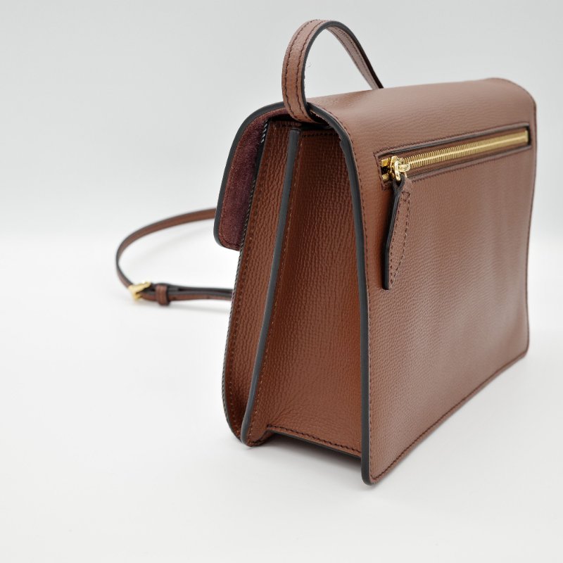 Burberry 巴寶麗 Macken 格紋金屬釦掀蓋 焦糖色 咖色 牛皮 郵差包 斜背包-3