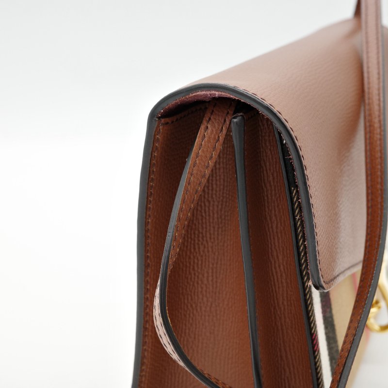 Burberry 巴寶麗 Macken 格紋金屬釦掀蓋 焦糖色 咖色 牛皮 郵差包 斜背包-7