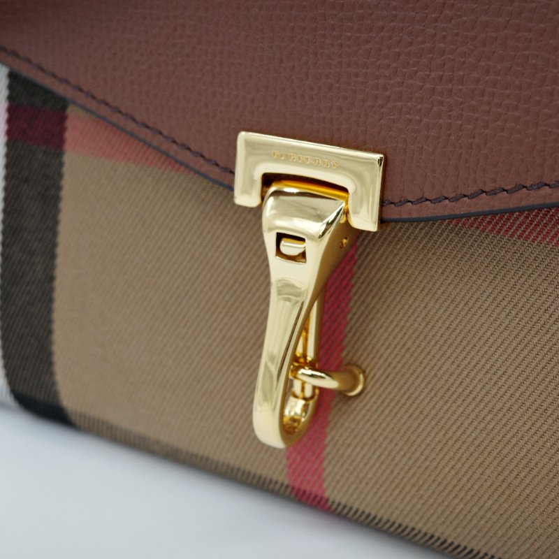 Burberry 巴寶麗 Macken 格紋金屬釦掀蓋 焦糖色 咖色 牛皮 郵差包 斜背包-8