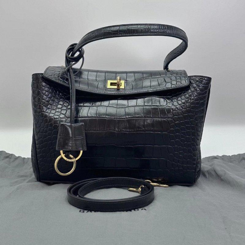 BALENCIAGA 黑金鰐魚壓紋Rodeo小號手提肩背斜背包27*19*9 全新閒置配件塵袋-0