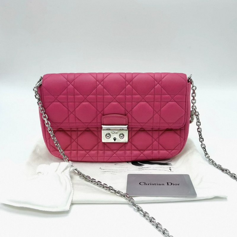 DIOR miss系列玫紅色菱格紋鏈條包 22*13*4 98新配件塵袋保卡-0