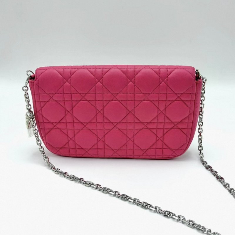 DIOR miss系列玫紅色菱格紋鏈條包 22*13*4 98新配件塵袋保卡-3