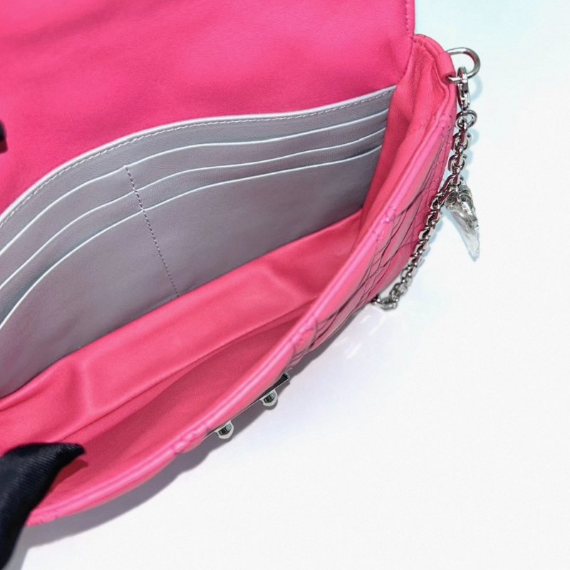 DIOR miss系列玫紅色菱格紋鏈條包 22*13*4 98新配件塵袋保卡-4