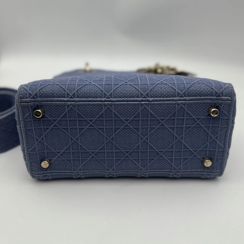 Christian Dior Lady D-Lite 中號手提單肩包 帆布 海軍藍-2
