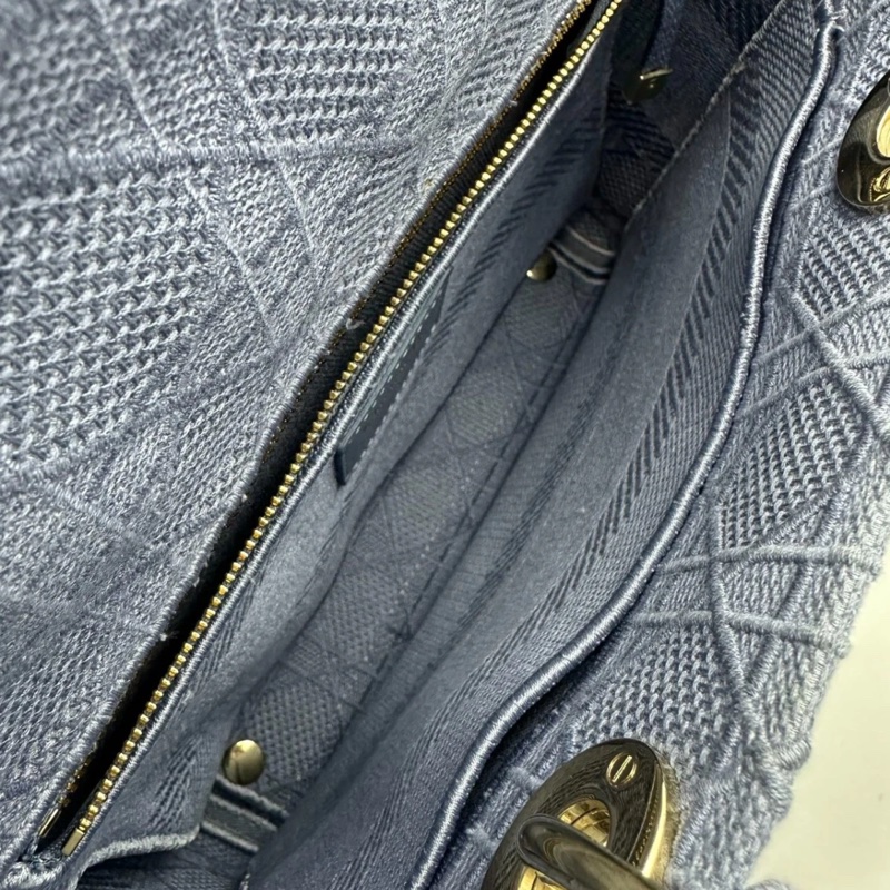 Christian Dior Lady D-Lite 中號手提單肩包 帆布 海軍藍-3