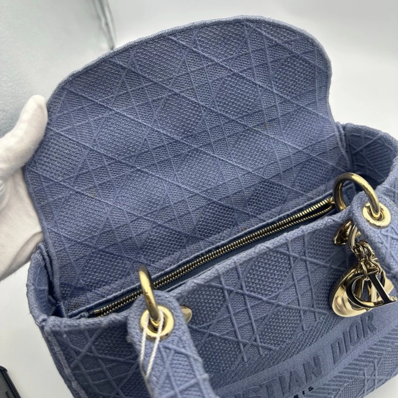 Christian Dior Lady D-Lite 中號手提單肩包 帆布 海軍藍-4