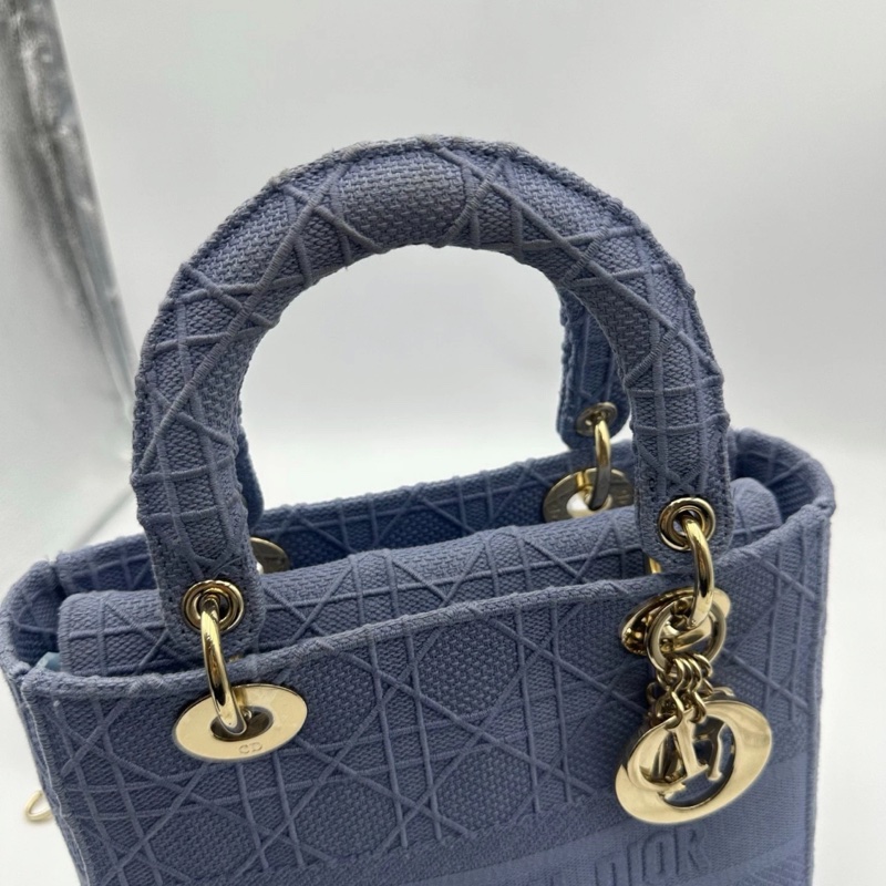 Christian Dior Lady D-Lite 中號手提單肩包 帆布 海軍藍-5