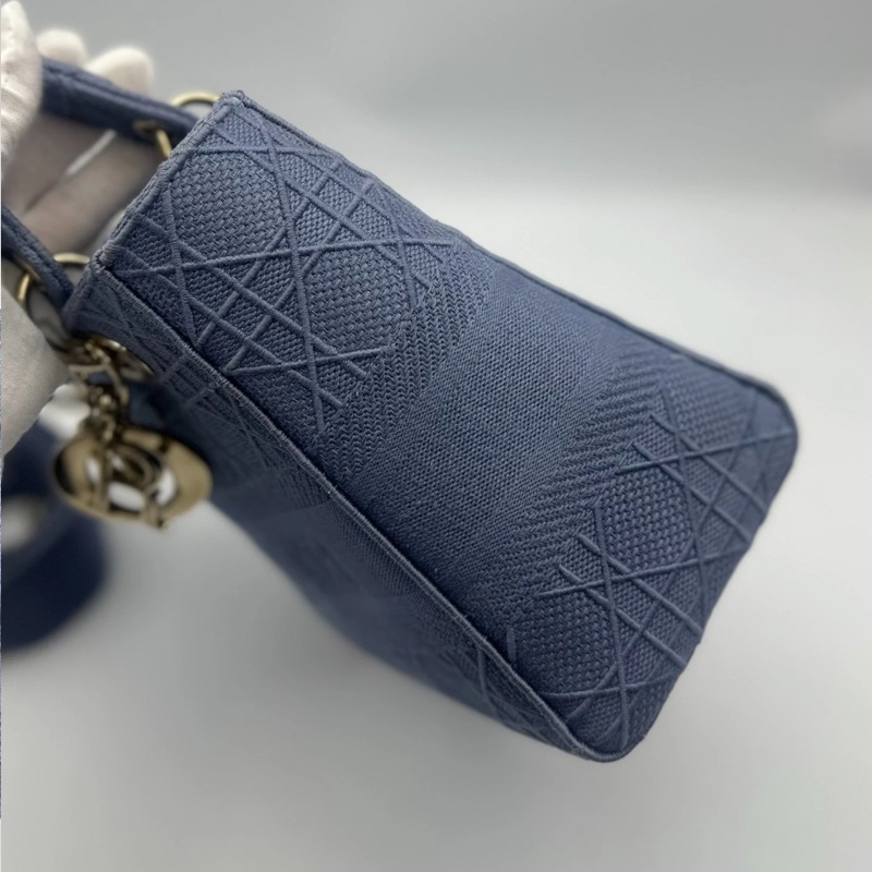 Christian Dior Lady D-Lite 中號手提單肩包 帆布 海軍藍-7