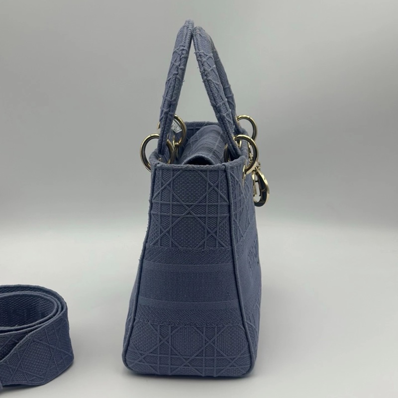 Christian Dior Lady D-Lite 中號手提單肩包 帆布 海軍藍-8