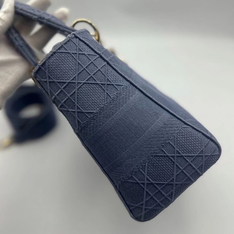 Christian Dior Lady D-Lite 中號手提單肩包 帆布 海軍藍-9