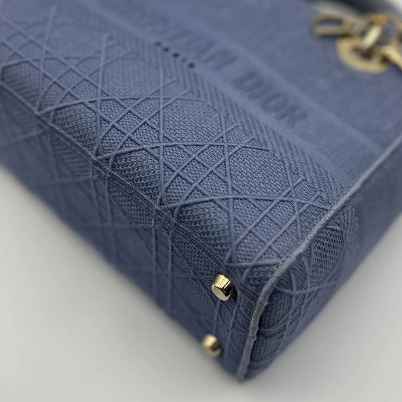 Christian Dior Lady D-Lite 中號手提單肩包 帆布 海軍藍-10