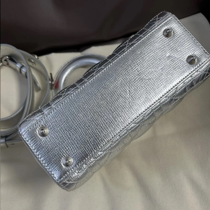 Christian Dior 銀色 Lady Dior My ABC 銀色小號手提包-3