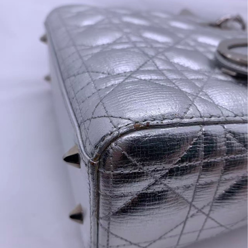 Christian Dior 銀色 Lady Dior My ABC 銀色小號手提包-11