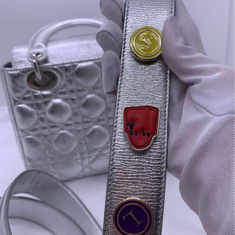 Christian Dior 銀色 Lady Dior My ABC 銀色小號手提包-16