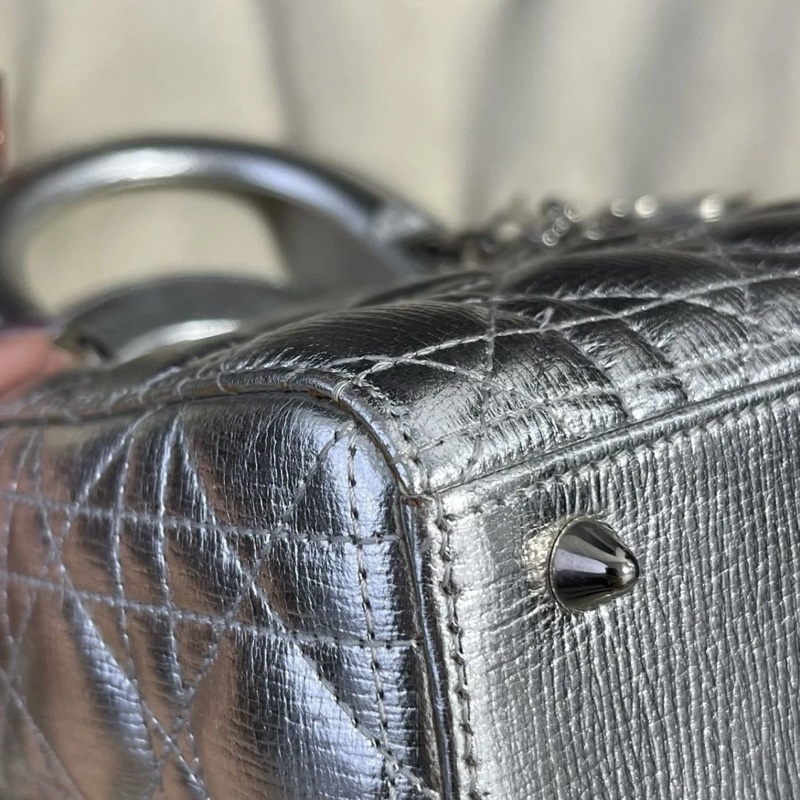 Christian Dior 銀色 Lady Dior My ABC 銀色小號手提包-24