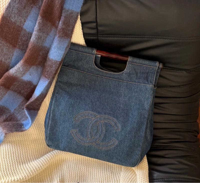 「JL精品代購」98新 Chanel 香奈兒玳瑁丹寧牛仔的托特包-0