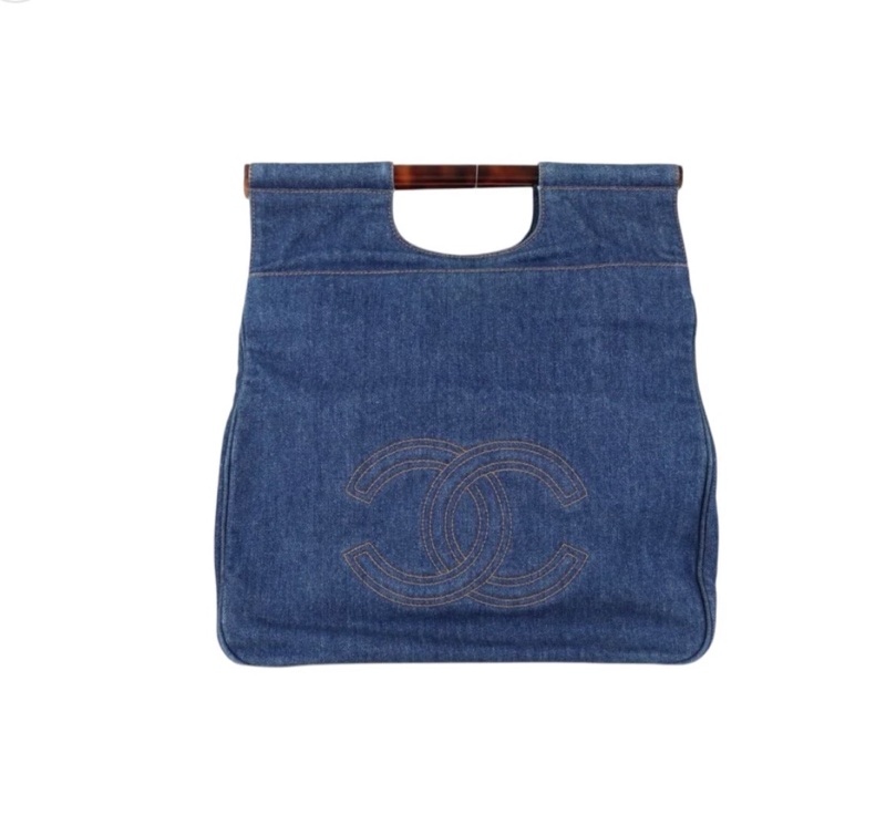 「JL精品代購」98新 Chanel 香奈兒玳瑁丹寧牛仔的托特包-2