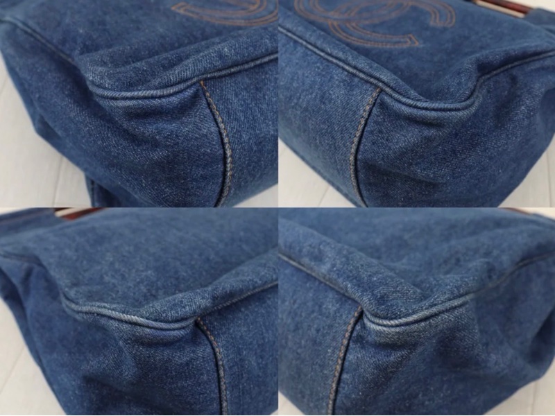 「JL精品代購」98新 Chanel 香奈兒玳瑁丹寧牛仔的托特包-5