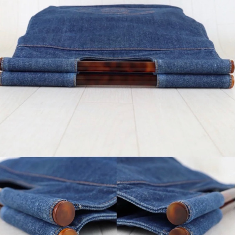 「JL精品代購」98新 Chanel 香奈兒玳瑁丹寧牛仔的托特包-7