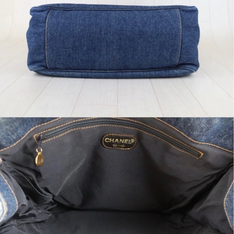 「JL精品代購」98新 Chanel 香奈兒玳瑁丹寧牛仔的托特包-8