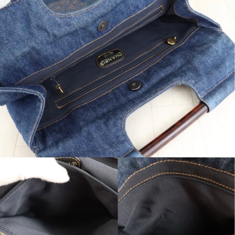 「JL精品代購」98新 Chanel 香奈兒玳瑁丹寧牛仔的托特包-9