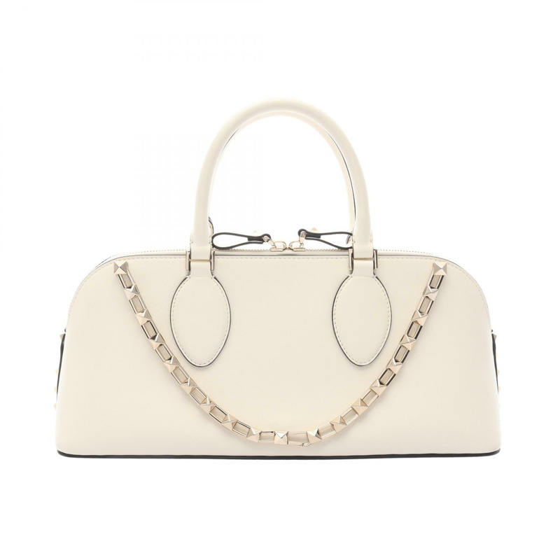 Valentino Rockstuds 白色皮革手提包，二手女款-0