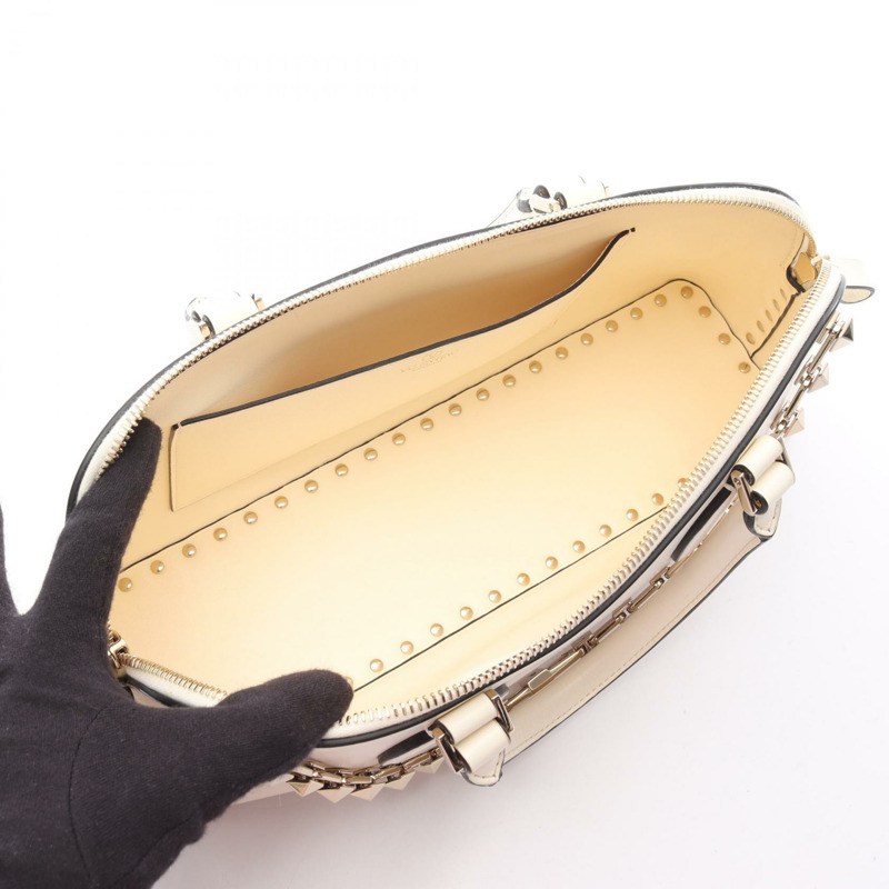 Valentino Rockstuds 白色皮革手提包，二手女款-2