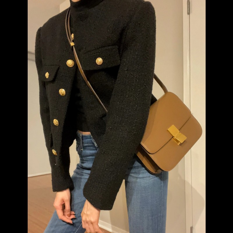 Celine box classic ​🔥 經典雋永！Céline Classic Box Bag 中號 棕色金扣 駝色 焦糖色豆腐包 斜背包 肩背包  🈶盒裝購證-1