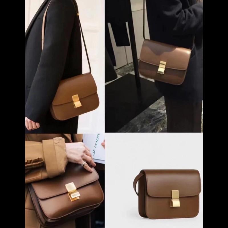 Celine box classic ​🔥 經典雋永！Céline Classic Box Bag 中號 棕色金扣 駝色 焦糖色豆腐包 斜背包 肩背包  🈶盒裝購證-4