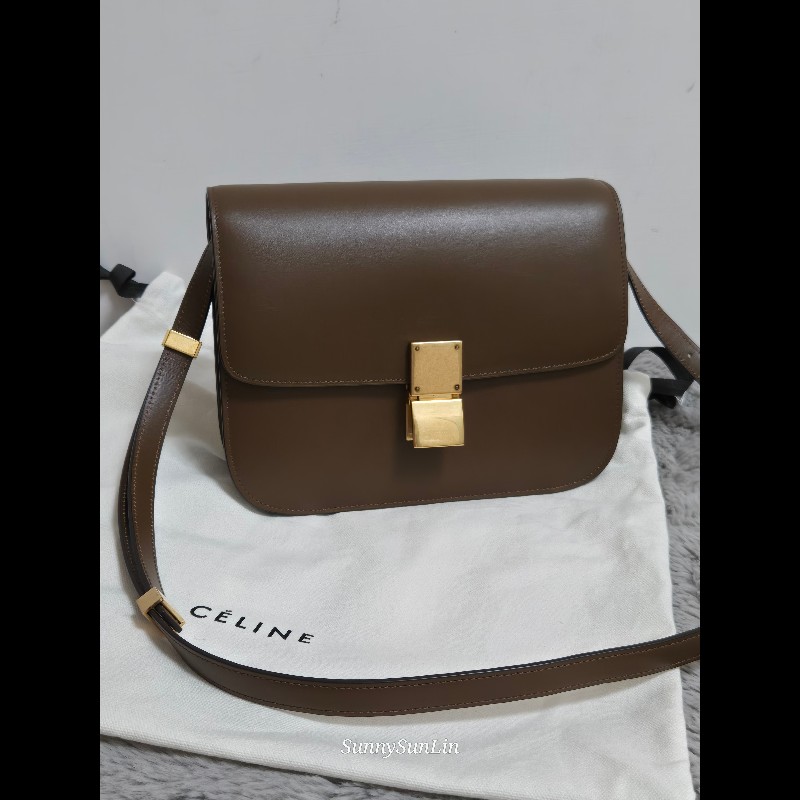 Celine box classic ​🔥 經典雋永！Céline Classic Box Bag 中號 棕色金扣 駝色 焦糖色豆腐包 斜背包 肩背包  🈶盒裝購證-5