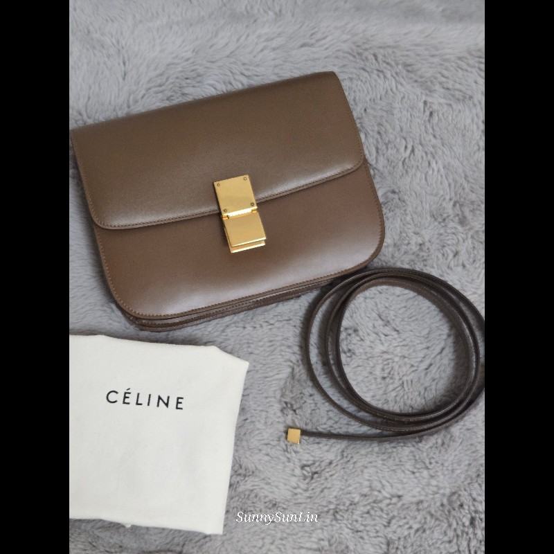Celine box classic ​🔥 經典雋永！Céline Classic Box Bag 中號 棕色金扣 駝色 焦糖色豆腐包 斜背包 肩背包  🈶盒裝購證-8