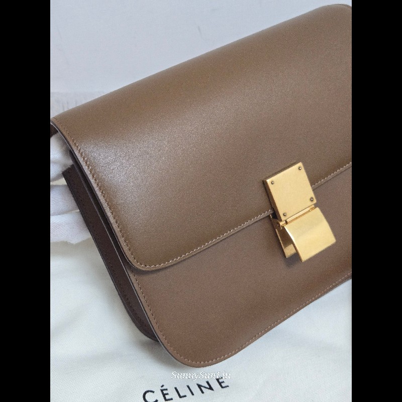 Celine box classic ​🔥 經典雋永！Céline Classic Box Bag 中號 棕色金扣 駝色 焦糖色豆腐包 斜背包 肩背包  🈶盒裝購證-12