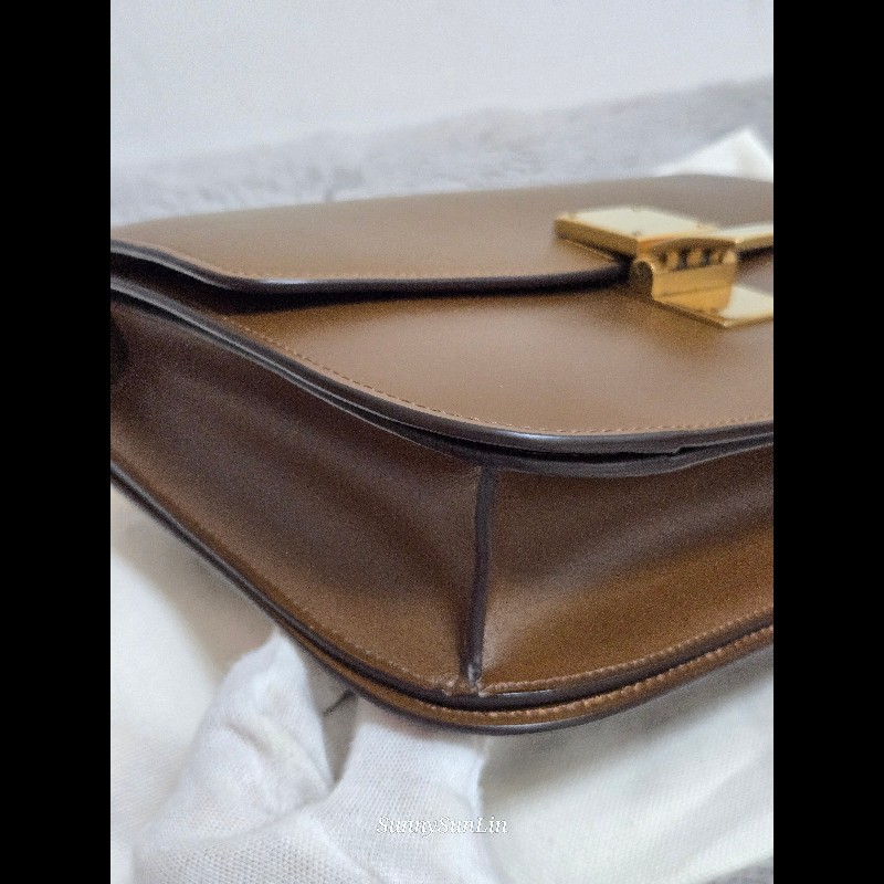 Celine box classic ​🔥 經典雋永！Céline Classic Box Bag 中號 棕色金扣 駝色 焦糖色豆腐包 斜背包 肩背包  🈶盒裝購證-19