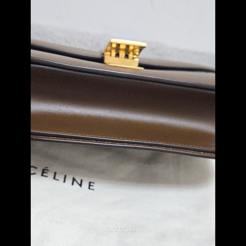 Celine box classic ​🔥 經典雋永！Céline Classic Box Bag 中號 棕色金扣 駝色 焦糖色豆腐包 斜背包 肩背包  🈶盒裝購證-20