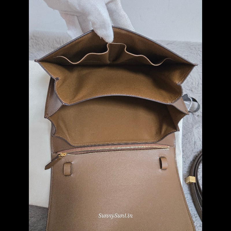 Celine box classic ​🔥 經典雋永！Céline Classic Box Bag 中號 棕色金扣 駝色 焦糖色豆腐包 斜背包 肩背包  🈶盒裝購證-28